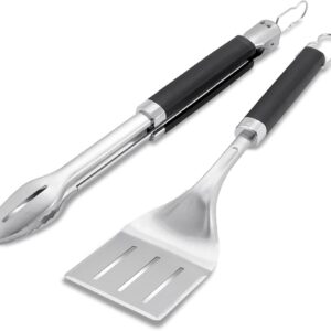 Precision Tongs & Spatula Grilling Tool Set – Stainless Steel BBQ Tools with Hands‑Free Locking Tongs, 3‑Sided Beveled Spatula, Non‑Slip Soft‑Touch Handles - Grill Accessory Kit