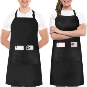 2 Pack Bib Apron, Adjustable with 2 Pockets, Water and Oil Resistant, Cooking Kitchen Chef Apron for Women Men