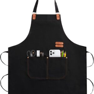 Apron for Men Women, Chef Apron with Adjustable Neck Strap, Heavy Duty Apron with Pockets, for Cooking, Gardening