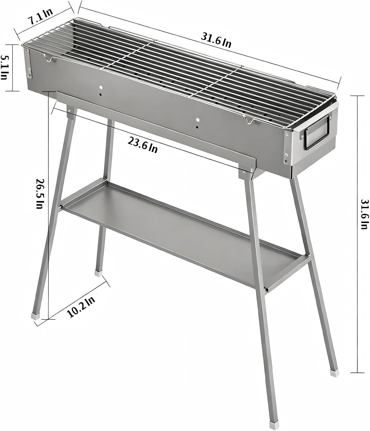 Portable Charcoal Grills, Alloy Steel BBQ Grill with Foldable Stand Adjustable Air Vents, Kebab Skewer BBQ Barbecue Grill Kit for Garden Backyard Party Picnic Travel Outdoor Use (31.6x7.1inch) - Image 2