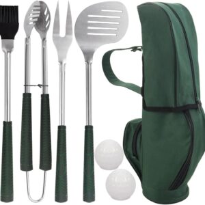 7PCS Golf-Club Style BBQ Tool Set Grilling Tools with Rubber Handle - Stainless Steel Grill Accessories for Outdoor Grill Set Premium Grill Utensils Set Fathers Day Birthday Gifts for Men Green