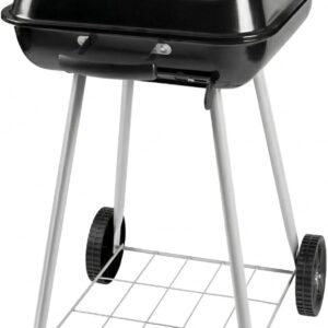 Portable 17.5-Inch Charcoal Kettle Grill with Wheels, Porcelain-Coated Steel Outdoor BBQ Smoker, Freestanding Grilling for Patio and Tailgating