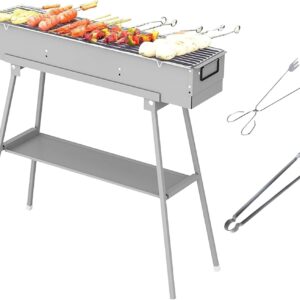 Portable Charcoal Grills, Alloy Steel BBQ Grill with Foldable Stand Adjustable Air Vents, Kebab Skewer BBQ Barbecue Grill Kit for Garden Backyard Party Picnic Travel Outdoor Use (31.6x7.1inch)