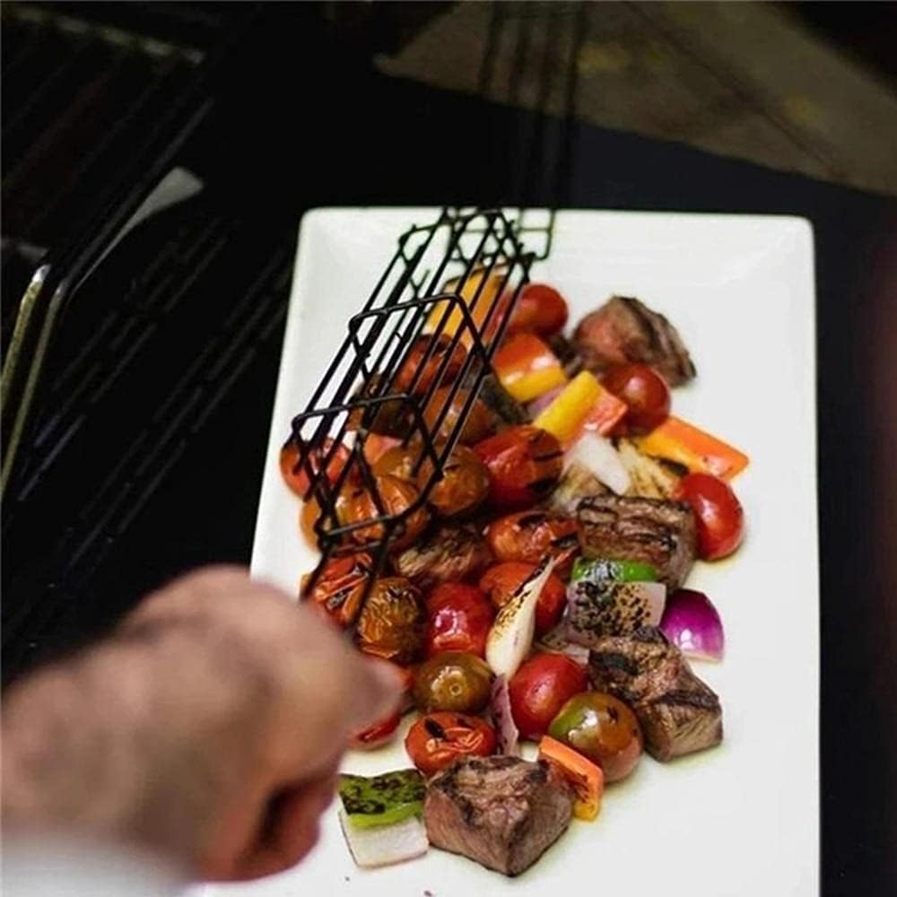 Non-Stick Kabob Grill Basket, Set of 4, Carbon Steel with Handle, Black, 19.5 x 2 x 1.5 Inch - Image 2