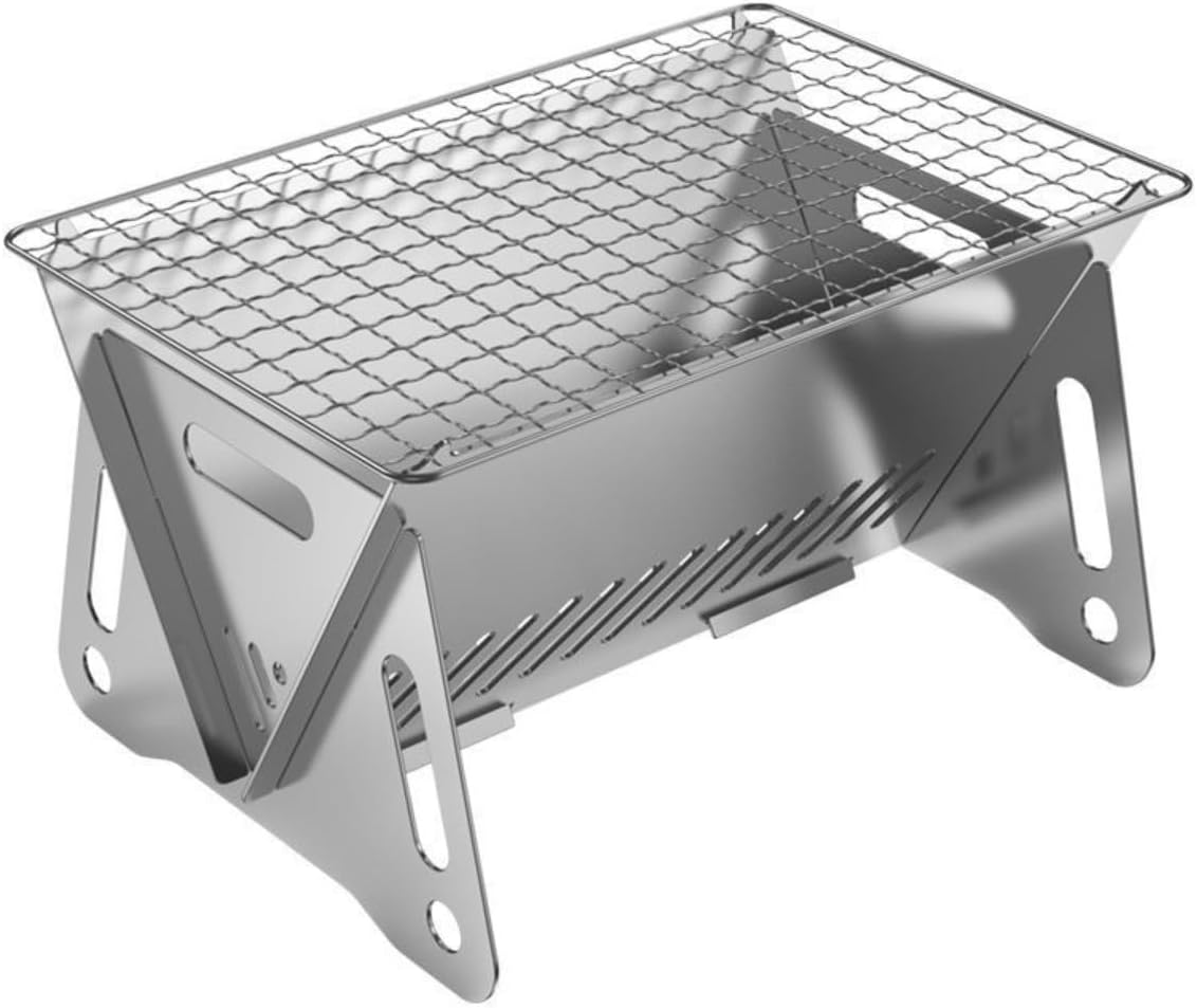 Portable Folding BBQ Grill with Carry Bag for 1-2 People - Charcoal Grill for Camping, Compact Stainless Steel Fire Pit, Outdoor Grill for Backyard, Hiking & Picnic (8.2X5.5 IN)