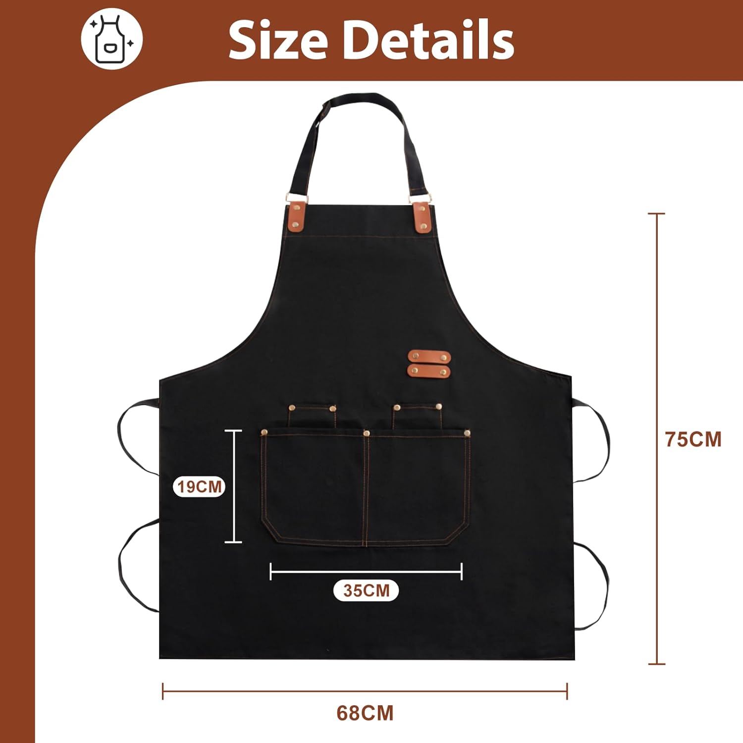 Apron for Men Women, Chef Apron with Adjustable Neck Strap, Heavy Duty Apron with Pockets, for Cooking, Gardening - Image 2