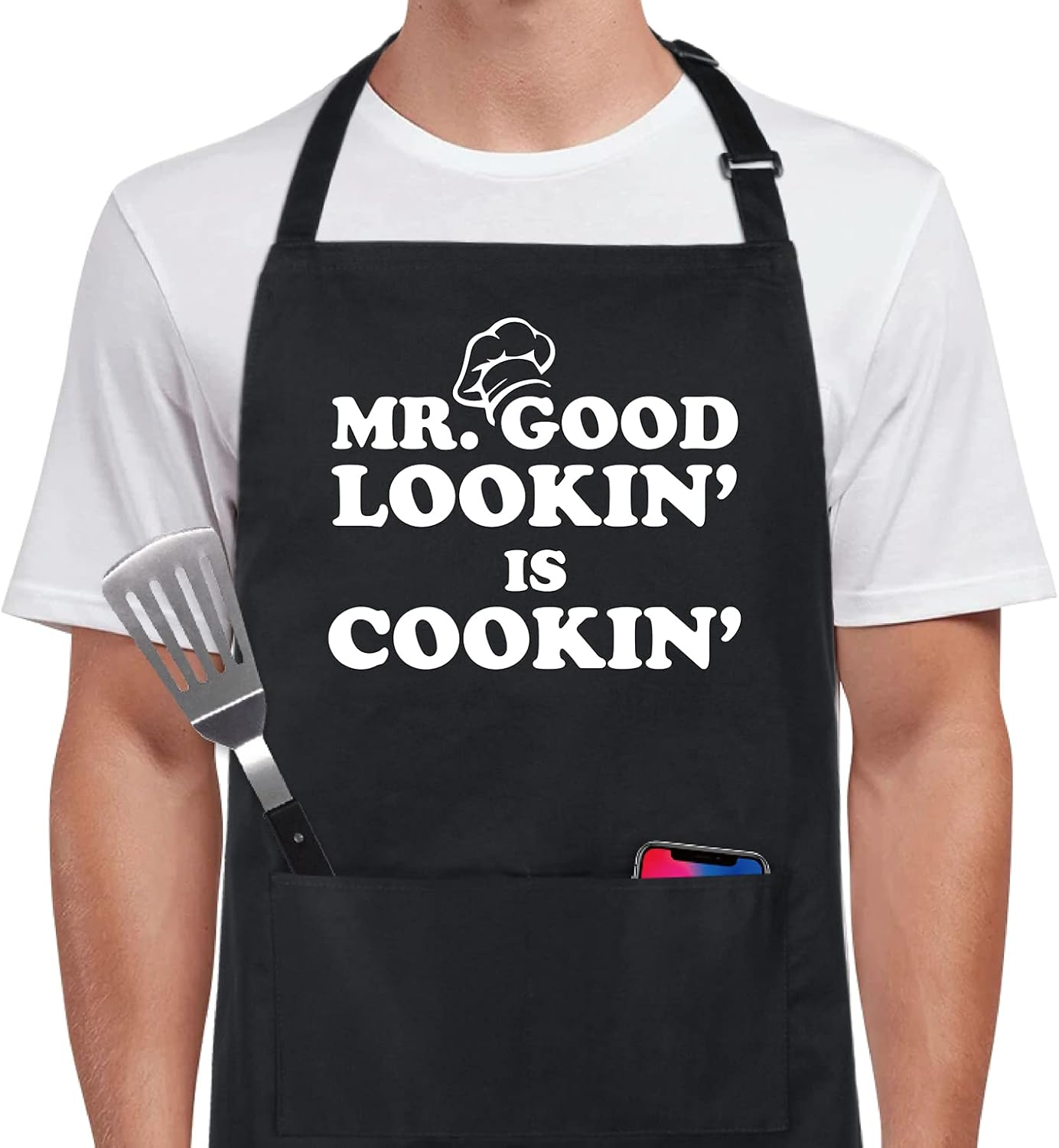 100% Cotton Funny Apron with 2 Pockets for Men Women BBQ Grilling Adjustable Bib Black Aprons Gifts Cooking Kitchen