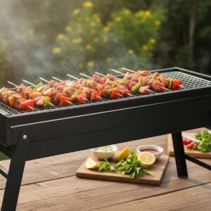 Barbecue Charcoal Grill Stainless Steel Folding Portable BBQ Tool Kits for Camping Hiking Picnics, Travel, Garden, Outdoor