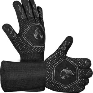 BBQ Grill Gloves : 1472℉ High Temp Resistance Fireproof Glove for Grilling Barbecue - Washable Long Oven Mitts Extreme Hot Proof Mittens for Kitchen Cooking Baking