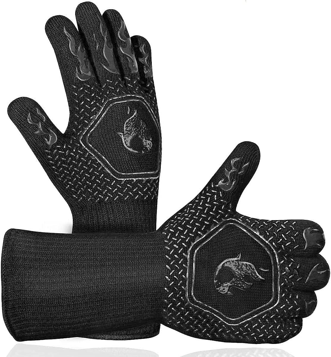 BBQ Grill Gloves : 1472℉ High Temp Resistance Fireproof Glove for Grilling Barbecue - Washable Long Oven Mitts Extreme Hot Proof Mittens for Kitchen Cooking Baking