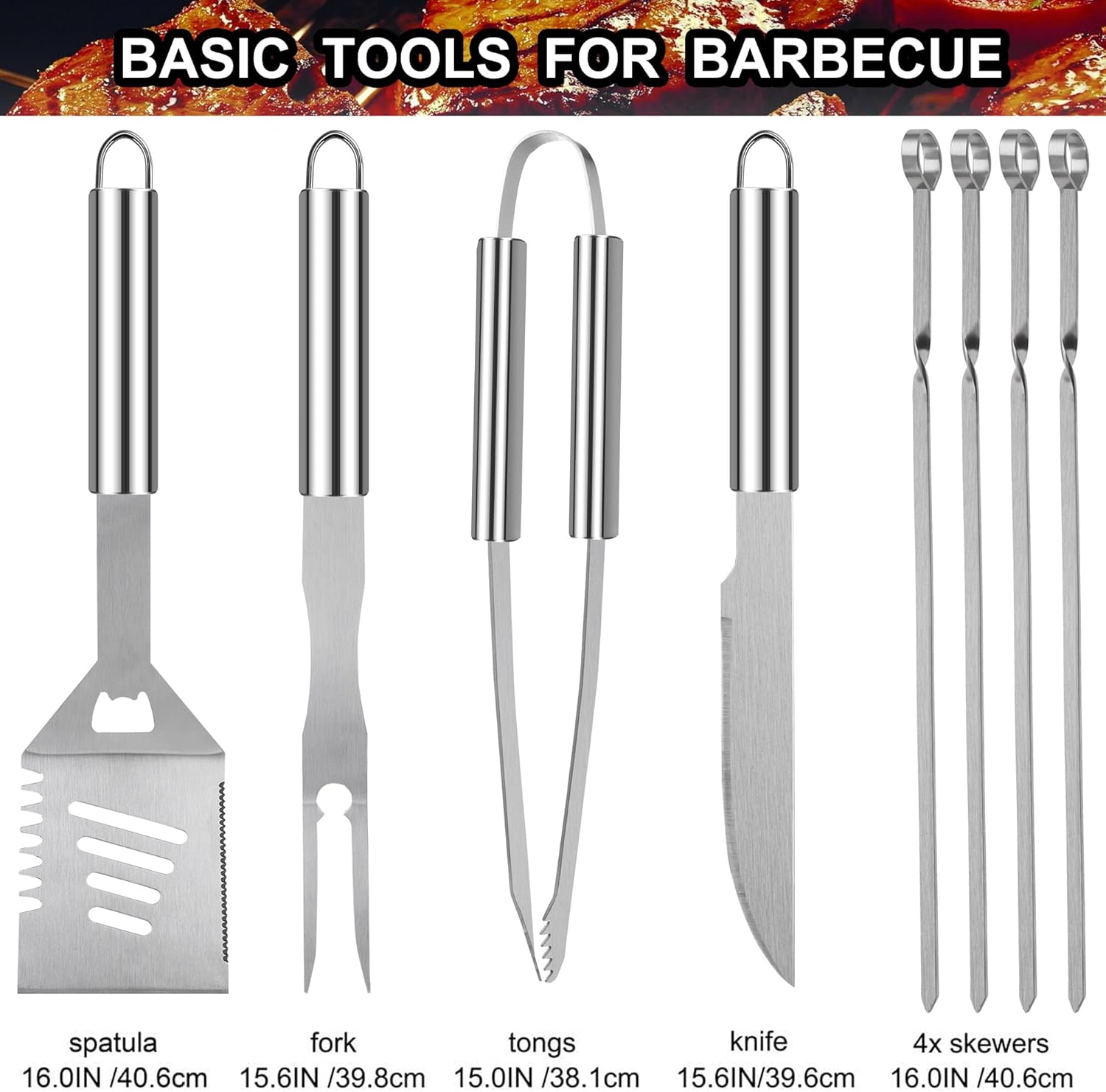 24PCS BBQ Grill Tools Set with Meat Thermometer and Injector - Extra Thick Stainless Steel Fork, Spatula& Tongs - Complete BBQ Accessories in - Perfect Grill Gifts for Father's Day - Image 2