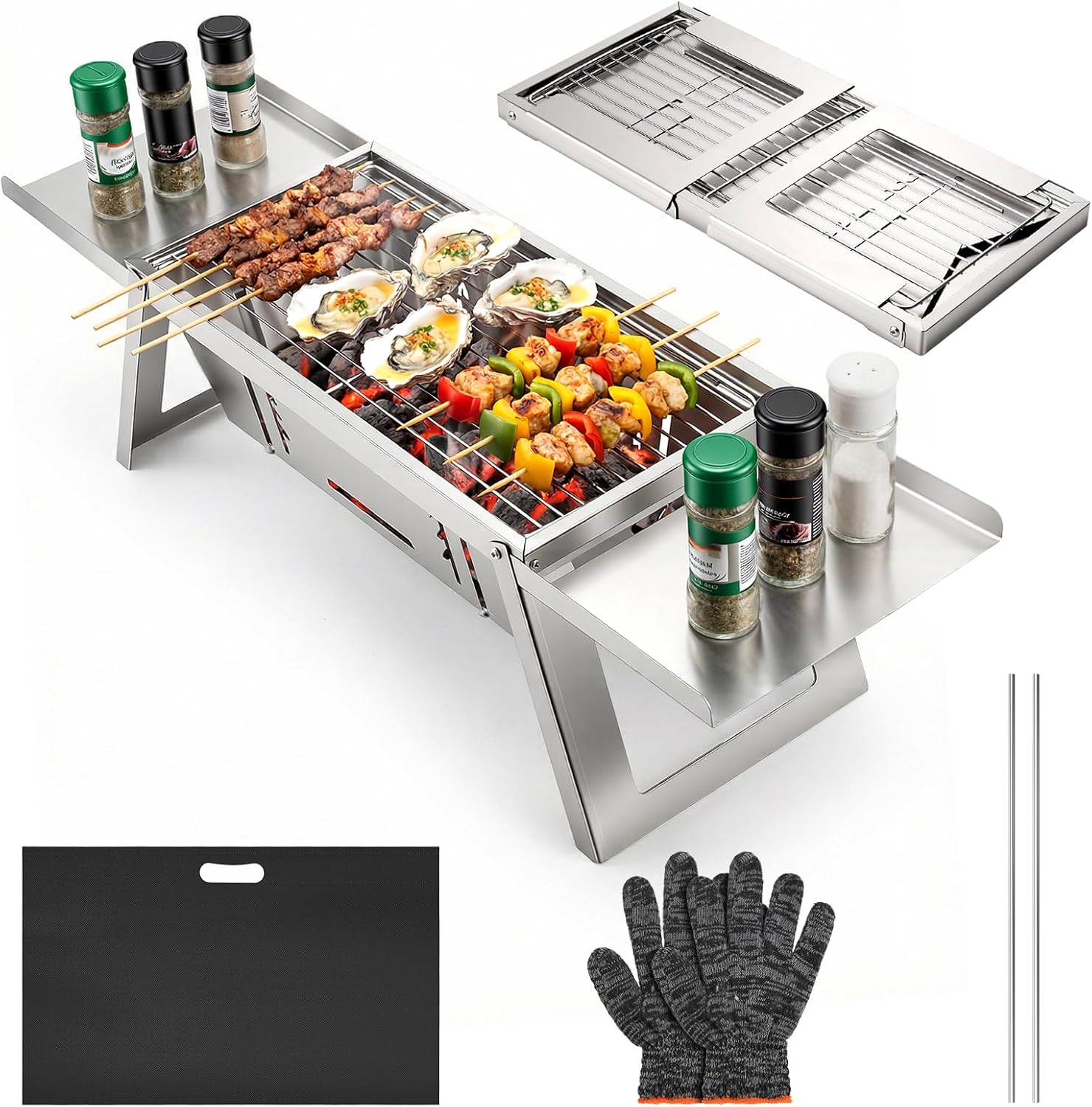 Small Portable Bbq Charcoal Grill, Folding Barbecue Grill With 4-Level Heat Control,Outdoor Tabletop Bbq For Camping Essentials,Easy-To-Use Barbecue Smoker For Picnic Garden Terrace Camping Travel