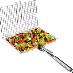 Grill Basket Extra Large,Grill Accessories for Outdoor Grill,Grilling Gifts for Men,Fish Grill Basket, Shrimp Vegetable, Veggie, Barbecue BBQ Rack, Camping Cooking, Unique Detachable Handle