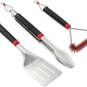3‑Piece BBQ Tool Set – Stainless Steel Spatula, Locking Tongs & 12-Inch Cold‑Clean Nylon Grill Brush with Hanging Loops - Grill Accessory Kit
