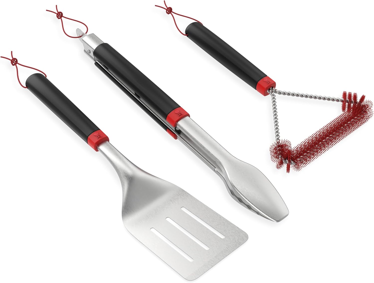 3‑Piece BBQ Tool Set – Stainless Steel Spatula, Locking Tongs & 12-Inch Cold‑Clean Nylon Grill Brush with Hanging Loops - Grill Accessory Kit