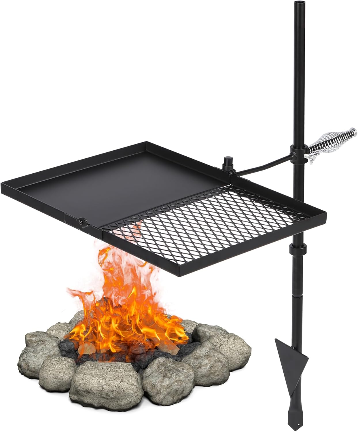 Height-Adjustable Portable Campfire Grill Grate, Foldable Swivel Fire Pit Cooking Grill, Heavy Duty Steel Mesh Fire Pit Grill Grate with Carrying Bag for Outdoor Backyard Cooking Camping BBQ