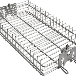 BBQ Stainless Steel Flat Spit Rotisserie Grill Basket for Any Grill, Fits 1/2" Hexagon, 3/8" Hexagon, 3/8" Square&5/16" Square Rotisserie Spit Rods