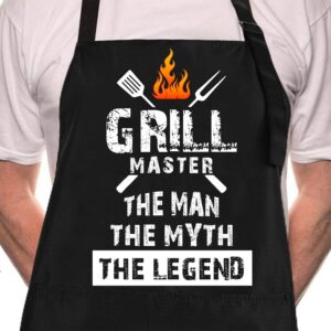 Funny BBQ Black Chef Aprons for Men, Grill Master, Adjustable Kitchen Cooking Aprons with Pocket Waterproof Oil Proof Father’s Day/Birthday