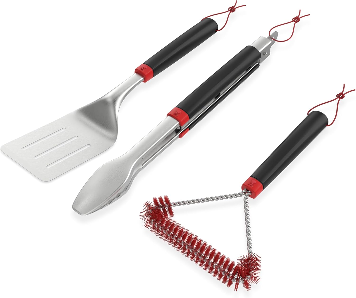 3‑Piece BBQ Tool Set – Stainless Steel Spatula, Locking Tongs & 12-Inch Cold‑Clean Nylon Grill Brush with Hanging Loops - Grill Accessory Kit - Image 2
