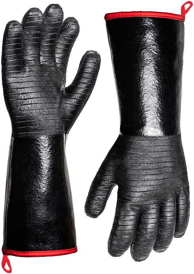932°F Extreme Heat Resistant Gloves for Grill BBQ, Waterproof Long Sleeve Pit Grill Gloves for Fryer, Baking, Oven,Smoker,Fireproof, Oil Resistant Neoprene Coating(14-Inch )