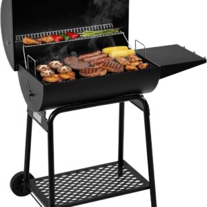 28 Inch Barrel Charcoal Grill with Warming Rack, Outdoor BBQ Grill with 626 Sq. In. Grilling Space for Backyard, Patio and Parties, Black
