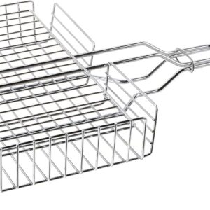 Rosewood Handle Grill Basket, Fish and Vegetable Grill Basket, Chrome