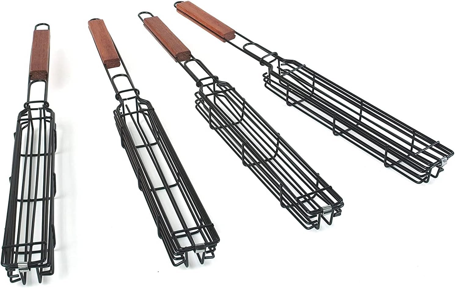 Non-Stick Kabob Grill Basket, Set of 4, Carbon Steel with Handle, Black, 19.5 x 2 x 1.5 Inch