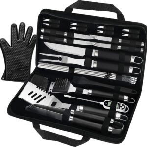 26 PCS BBQ Grill Accessories Stainless Steel BBQ Tools Grilling Tools Set with Storage Bag for Fathers Day Dads Birthday Presents - Camping Grill Utensils Set Ideal Grilling Gifts for Men Black