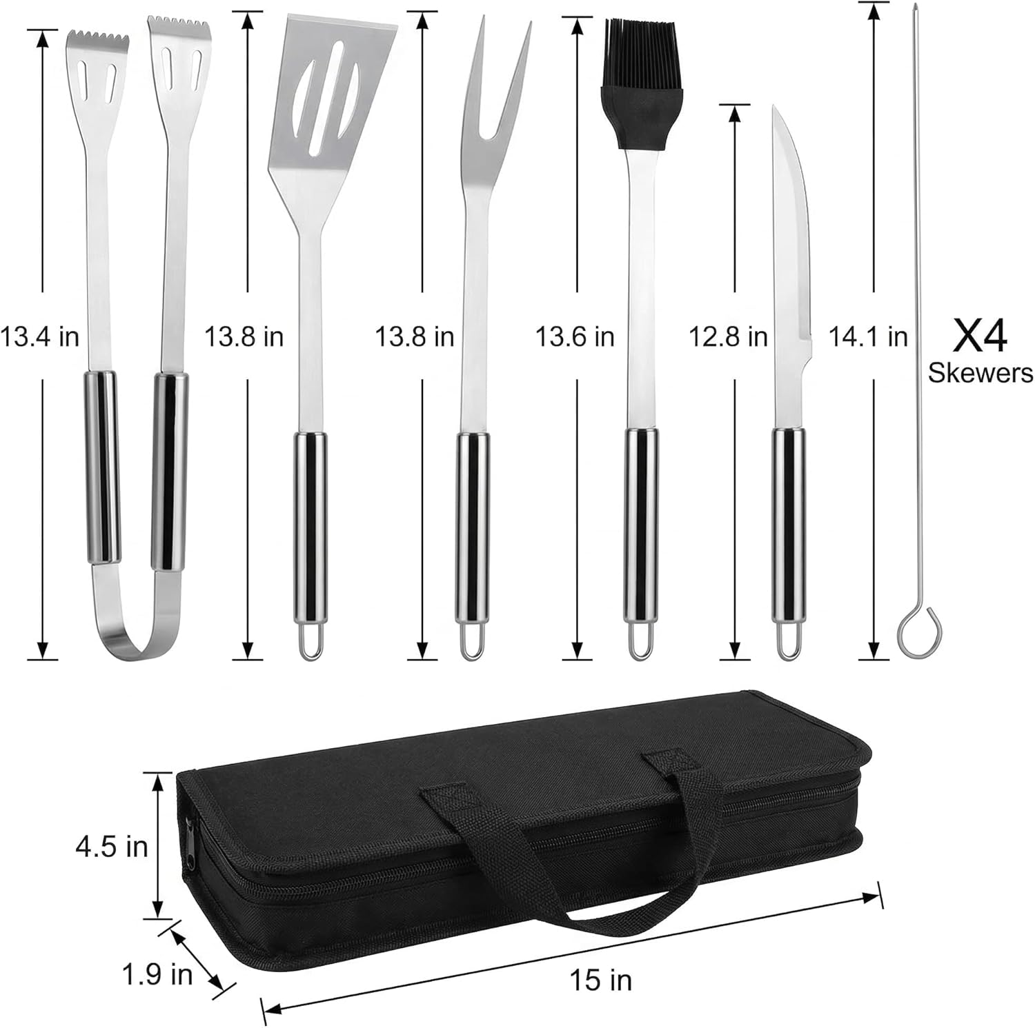 9-Piece BBQ Grill Tool Set, Stainless Steel with Storage Bag - Image 2