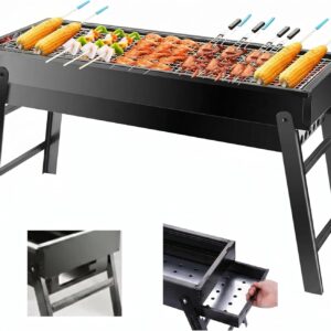Portable Charcoal Grill, Portable Tabletop BBQ for Outdoor Cooking | Compact Folding Grill for Camping, Hiking, Picnics & Travel | 24”x13”x9” Lightweight Smoky Flavor Grill