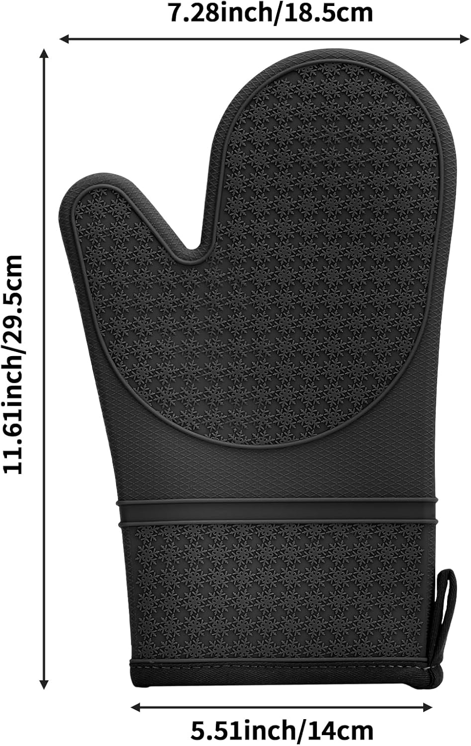 Silicone Oven Mitts, Heat Resistant 500F Kitchen Mitts 2PCS, 11.6" Soft Baking Gloves, Non-Slip Grip Oven Gloves with Soft Cotton Lining for Kitchen Cooking Baking BBQ - Black - Image 2