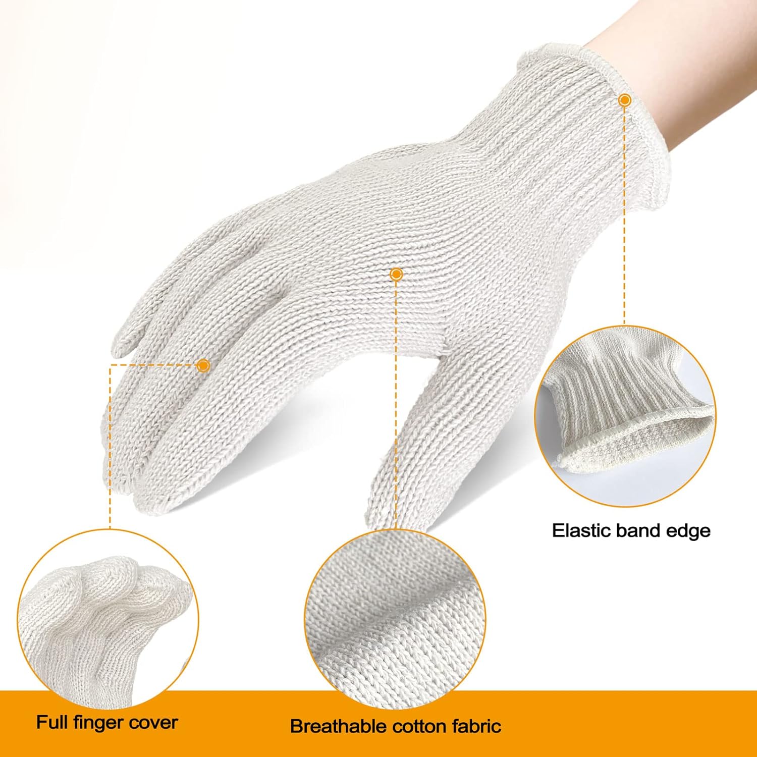 12 Pairs Cotton Glove Liners for BBQ, Cooking, Grilling, Food Handling - Safety Work Gloves Hand Saver, Large - Image 2