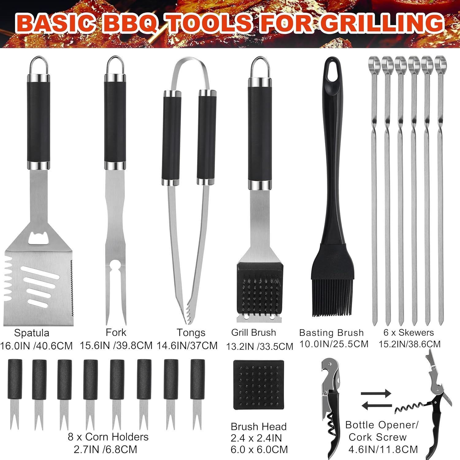 BBQ Accessories Grill Tools Set - 22PCS Stainless Steel Barbecue Grill Accessories for Outdoor Grill with Black Aluminum Case - Christmas Grilling Gifts for Men & Dad -Grill Tools Kit - Image 2