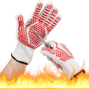 BBQ Gloves, Oven Gloves Extreme Heat & Cut Resistant Oven Mitts with Fingers for BBQ, Cooking, Grilling, Baking Grilling Gloves Silicone Non-Slip Oven Mitts, Kitchen Gloves (red)
