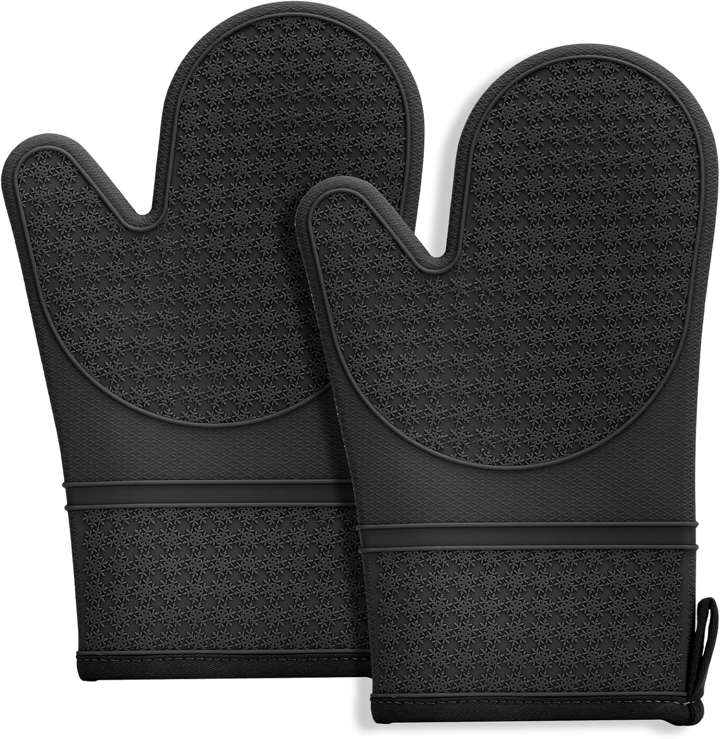 Silicone Oven Mitts, Heat Resistant 500F Kitchen Mitts 2PCS, 11.6" Soft Baking Gloves, Non-Slip Grip Oven Gloves with Soft Cotton Lining for Kitchen Cooking Baking BBQ - Black