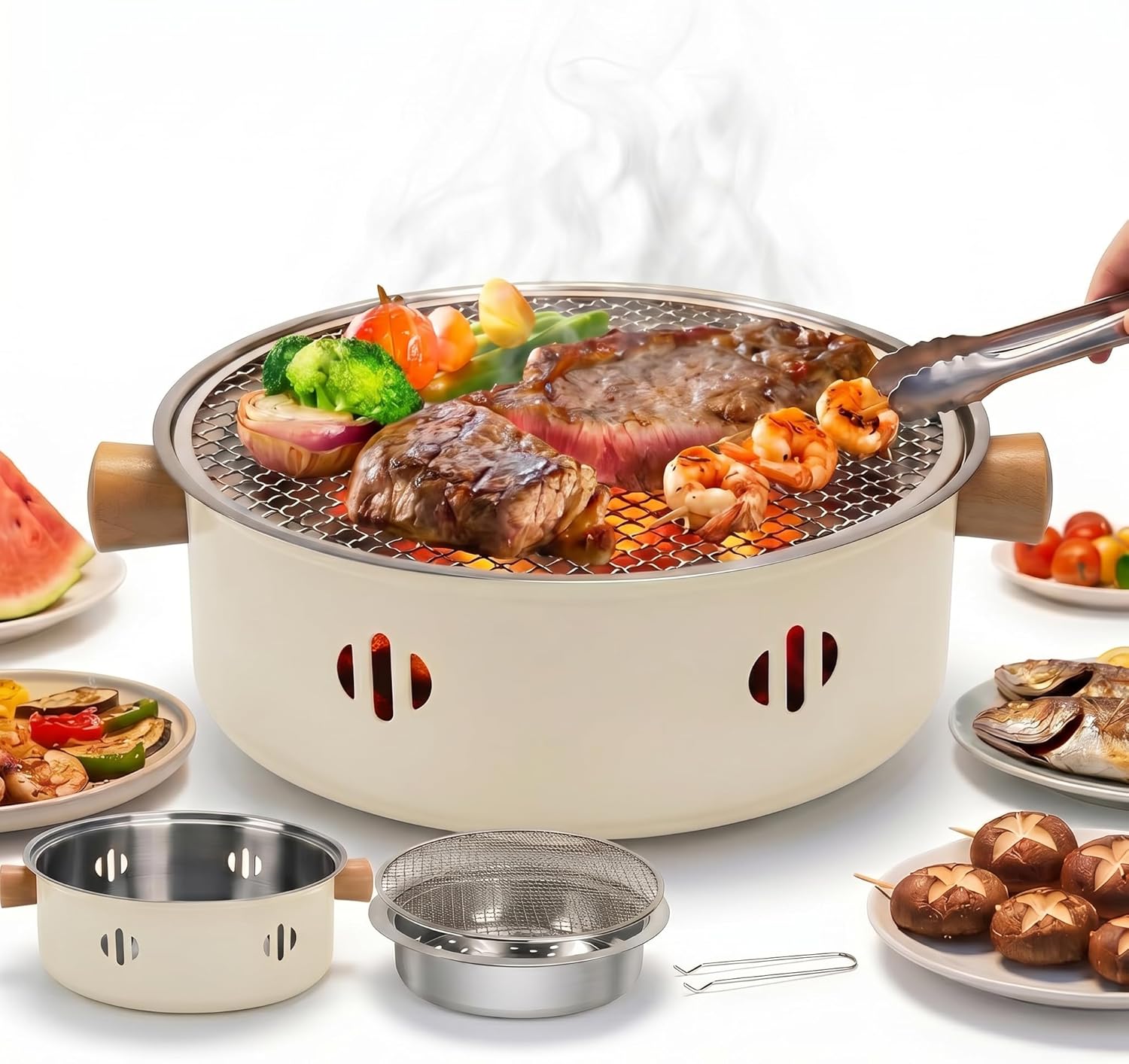 Portable Charcoal Grill, 13''diameter Tabletop BBQ Grill with Stainless Steel Grate, Compact Outdoor Charcoal Barbecue for Camping, Picnic, Backyard, Travel, Small Grill for 2-4 People