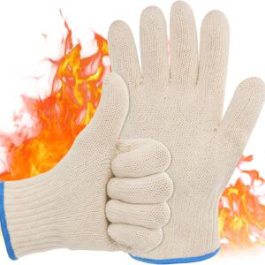 Heat Resistant Cotton Gloves, 1 Pair Oven Gloves BBQ Glove Heat Resistant Kitchen Mittens with Fingers Secure Grip Hot Glove for Kitchen Cooking, Grilling, Outdoor Food Handling, Short-Term Protection
