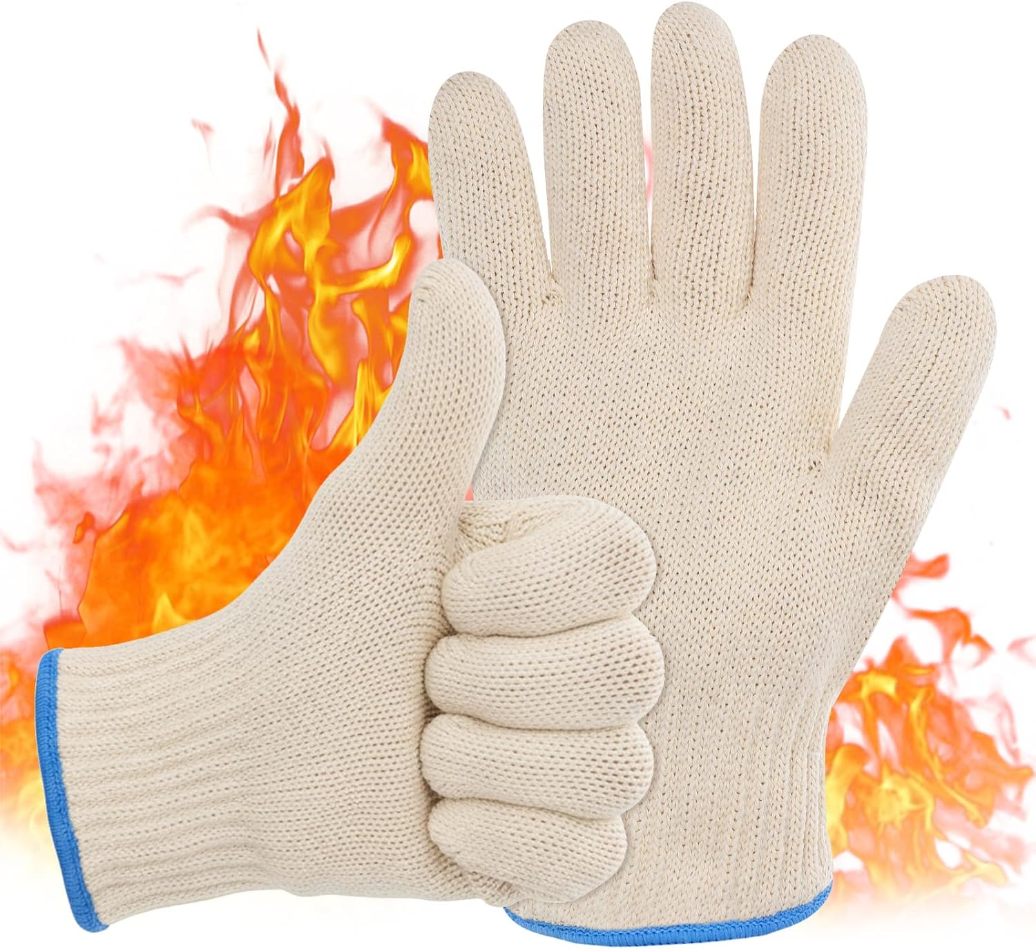 Heat Resistant Cotton Gloves, 1 Pair Oven Gloves BBQ Glove Heat Resistant Kitchen Mittens with Fingers Secure Grip Hot Glove for Kitchen Cooking, Grilling, Outdoor Food Handling, Short-Term Protection