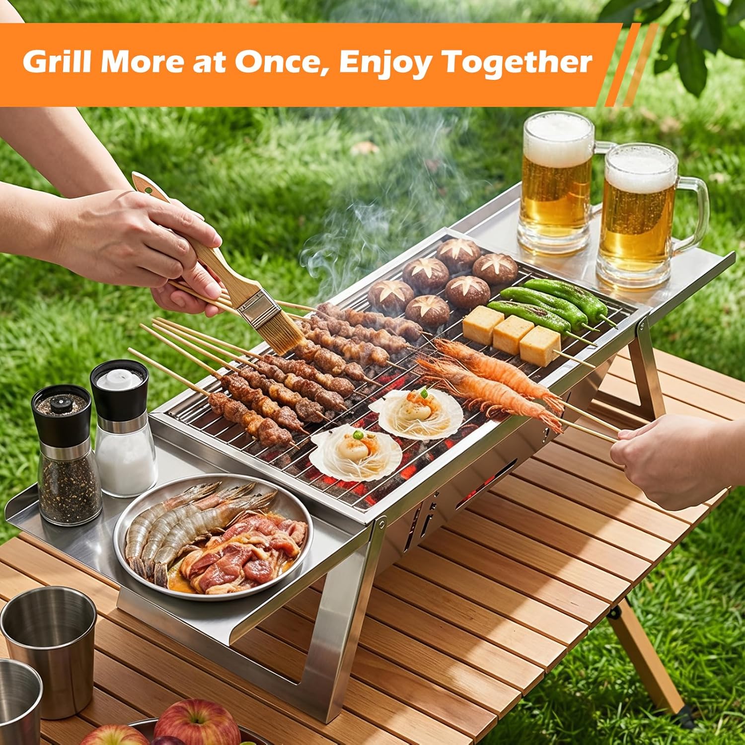 Small Portable Bbq Charcoal Grill, Folding Barbecue Grill With 4-Level Heat Control,Outdoor Tabletop Bbq For Camping Essentials,Easy-To-Use Barbecue Smoker For Picnic Garden Terrace Camping Travel - Image 2