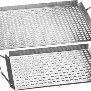 Stainless Steel Grill Topper Grid, Set of 2, 11"x7" and 11"x17" BBQ Basket Trays