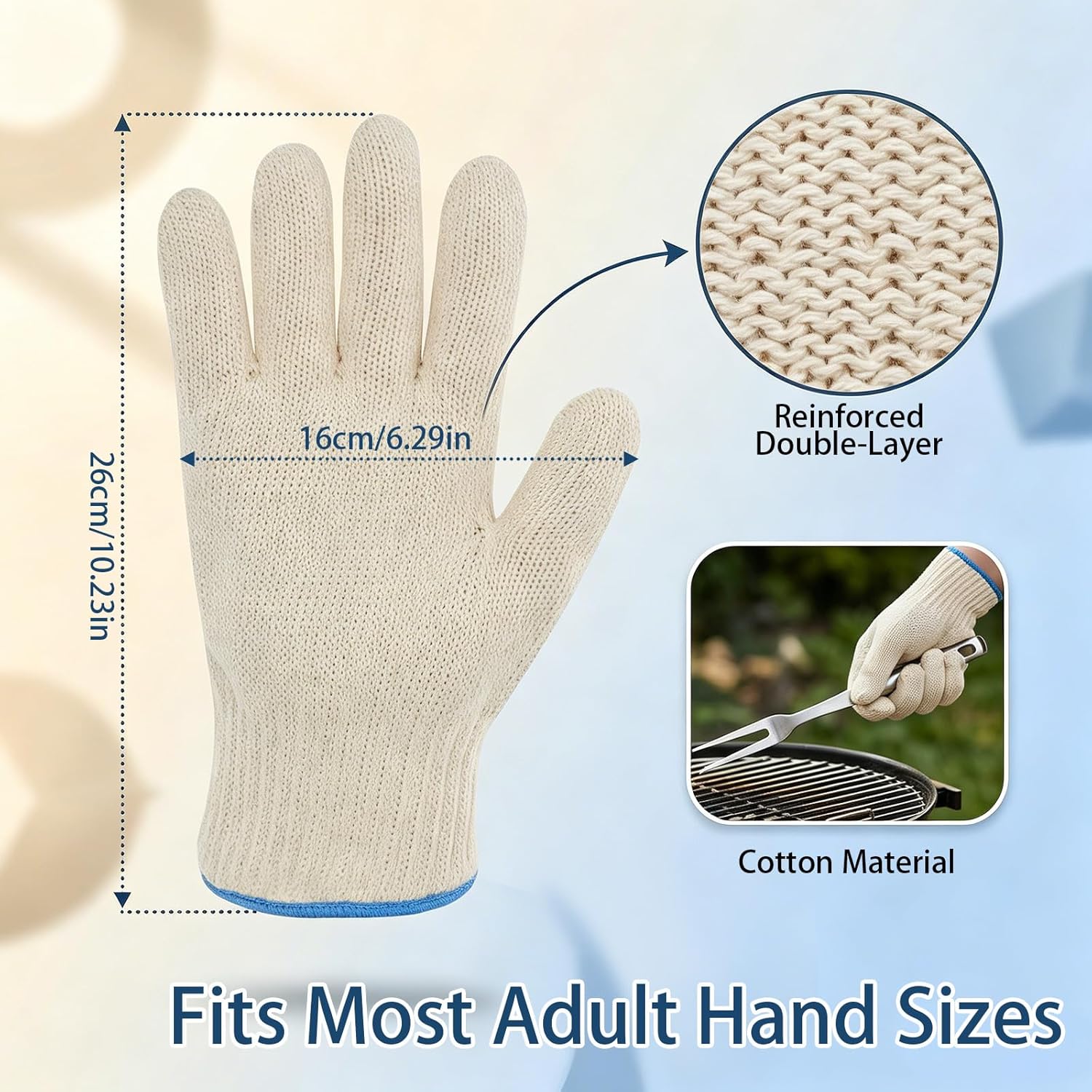 Heat Resistant Cotton Gloves, 1 Pair Oven Gloves BBQ Glove Heat Resistant Kitchen Mittens with Fingers Secure Grip Hot Glove for Kitchen Cooking, Grilling, Outdoor Food Handling, Short-Term Protection - Image 2