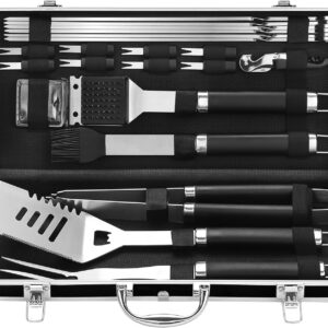 BBQ Accessories Grill Tools Set - 22PCS Stainless Steel Barbecue Grill Accessories for Outdoor Grill with Black Aluminum Case - Christmas Grilling Gifts for Men & Dad -Grill Tools Kit