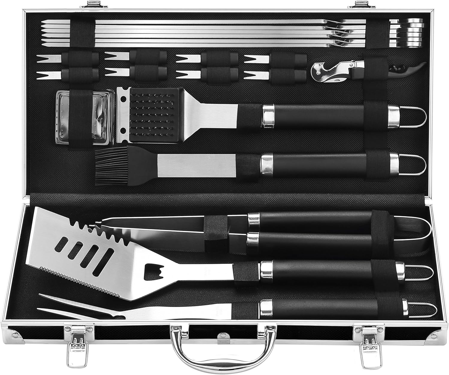 BBQ Accessories Grill Tools Set - 22PCS Stainless Steel Barbecue Grill Accessories for Outdoor Grill with Black Aluminum Case - Christmas Grilling Gifts for Men & Dad -Grill Tools Kit