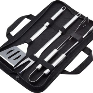 4-Piece Stainless Steel BBQ Grilling Tool Set with Carry Bag, Rust-Resistant, Dishwasher Safe